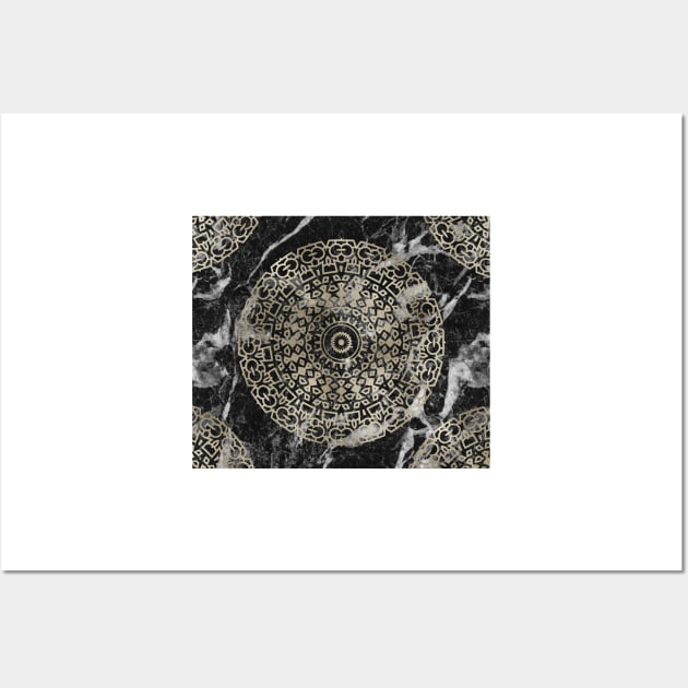 Marble mandala - deco gold on black Wall Art by marbleco